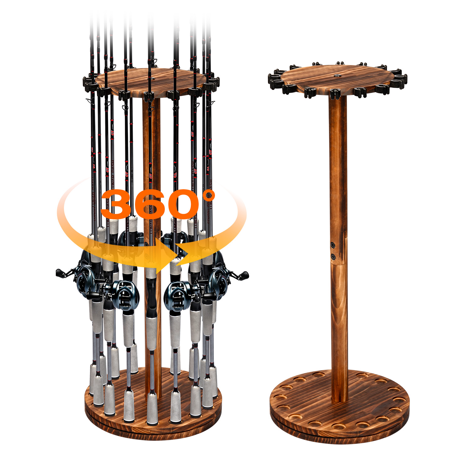 Fishing Rod Rack - Round Carbonized Wood Fishing Rod Holder