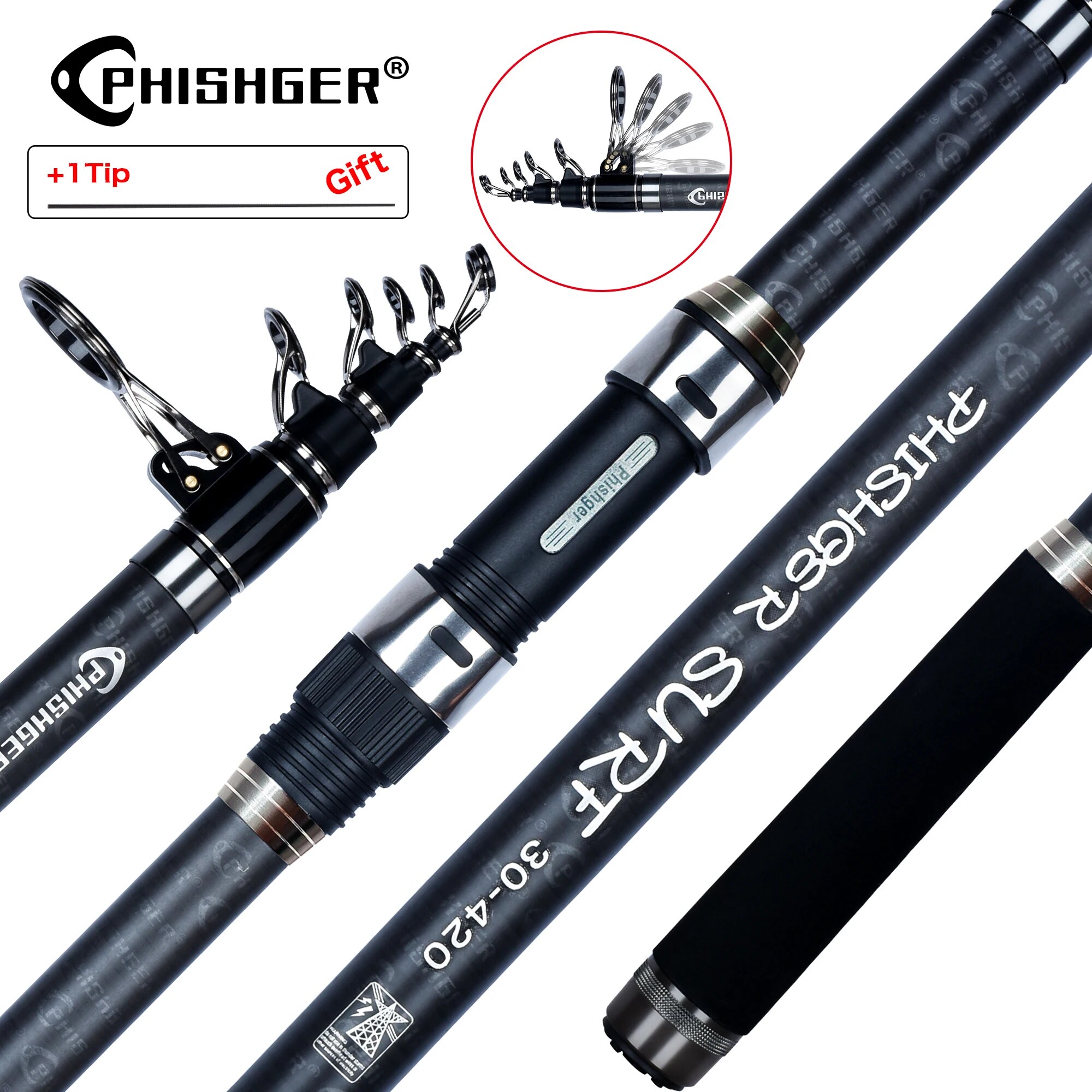 PHISHGER Telescopic Surf Spinn - Fishing Rod Surf ulasan dan harga
