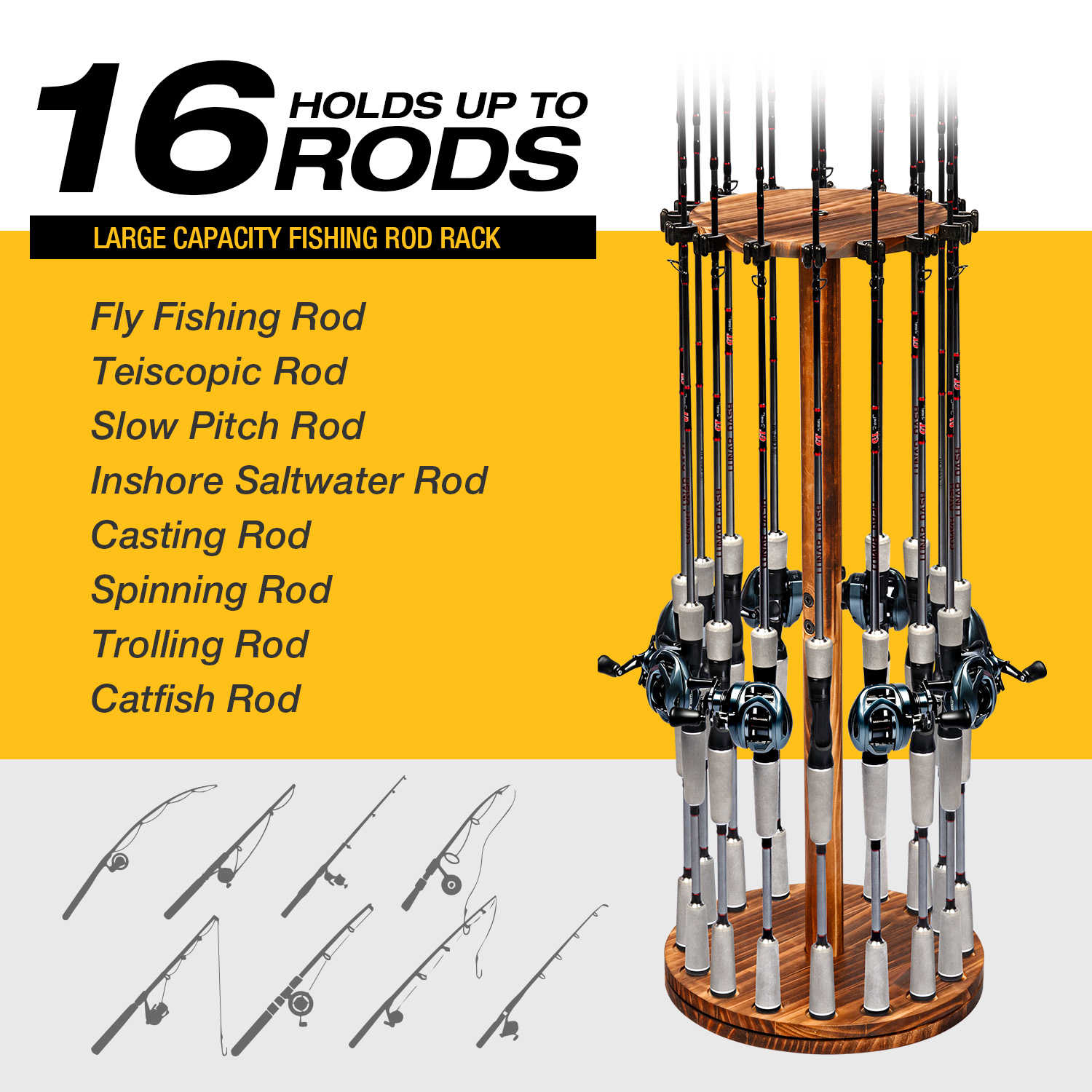 Round Carbonized Wood Fishing  - Fishing Rod Rack ulasan dan harga